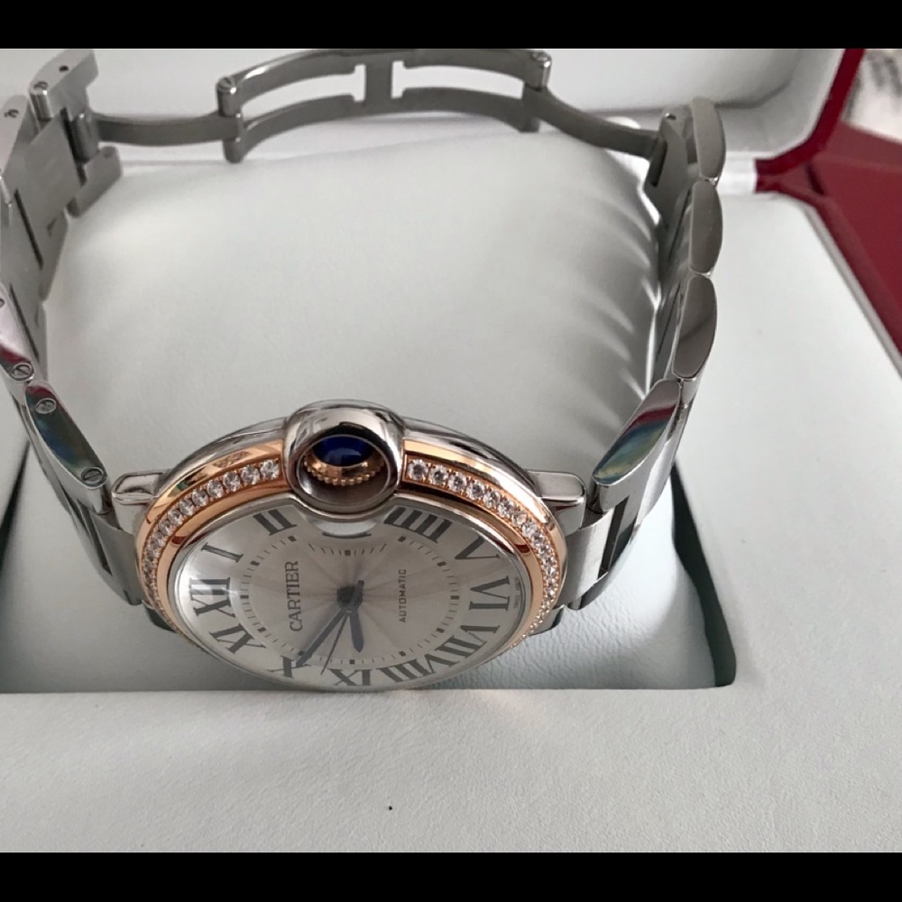 Cartier Ballon Bleu Wrist Watch SS-18k Rose Gold Diamond Bezel 36mm WE902081 NWB - Picture 10 of 15